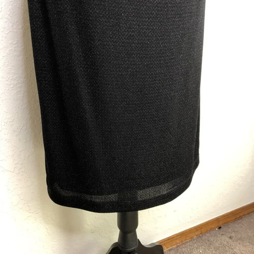 Frank Lyman Design black metallic cowl neck slit sleeve midi dress size 12